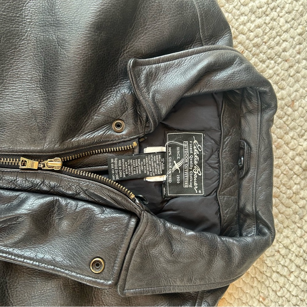 Eddie Bauer Black Leather Bomber Jacket - Picture 2 of 10